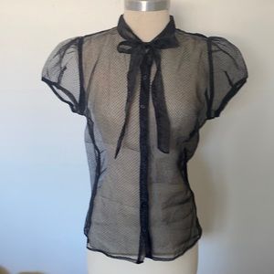 Vintage Black Sheer Polk a Dot Retro Top 12